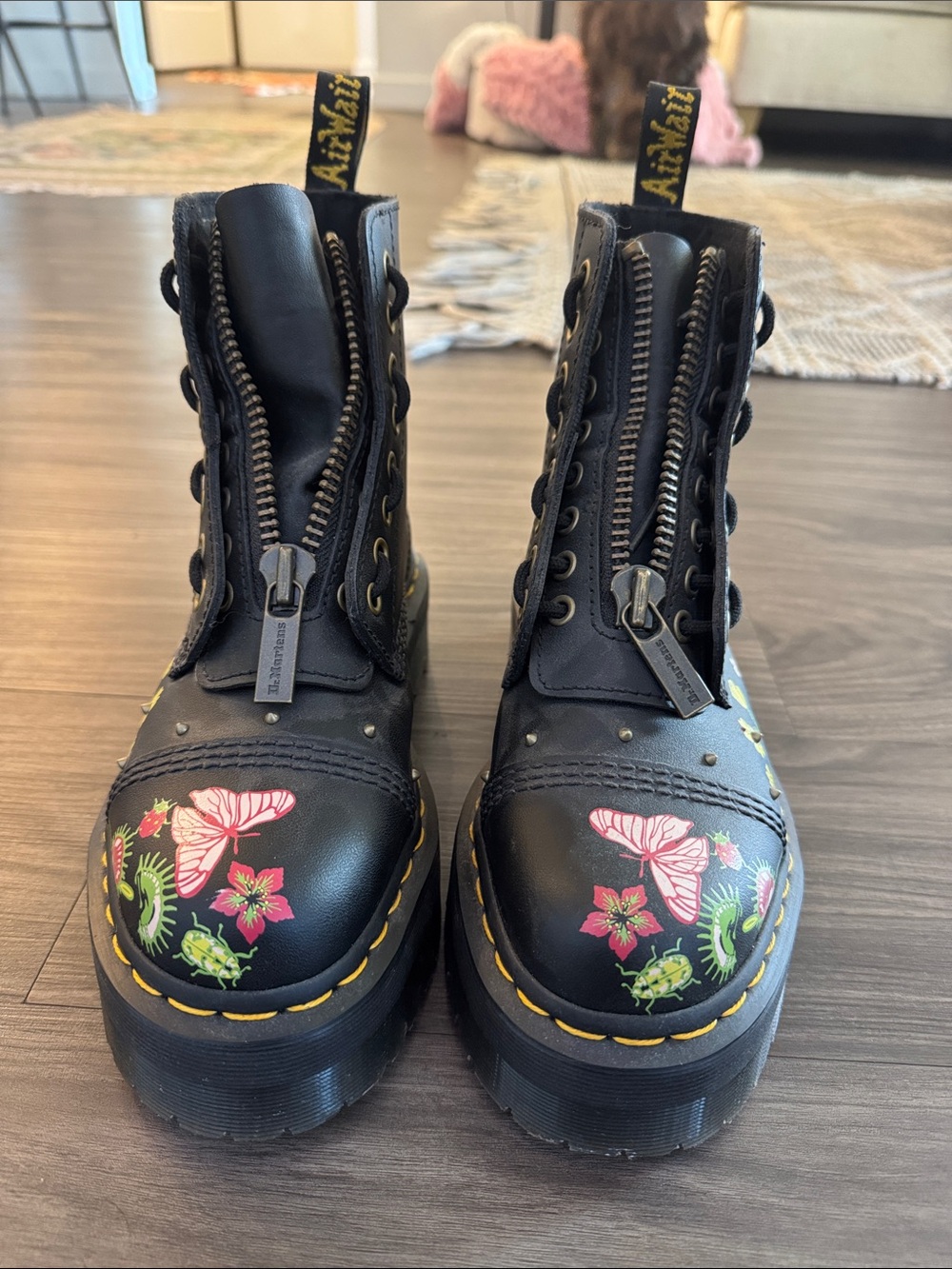 Dr. Martens Black Floral Platform Combat Boots - Picture 4 of 8